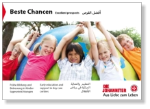 Frühförderung und Bildung für Migranten. Informationen in Deutsch, Englisch, Arabisch • Broschüre in Arabisch • Johanniter Unfallhilfe 